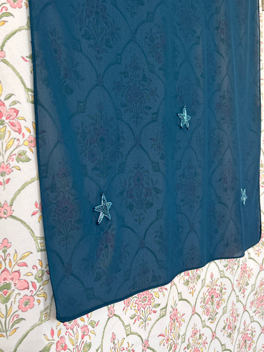 Teal Hijab with Beaded Stars