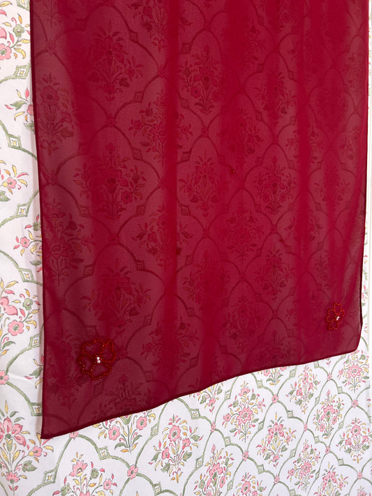 Burgundy Hijab with Beaded Flower